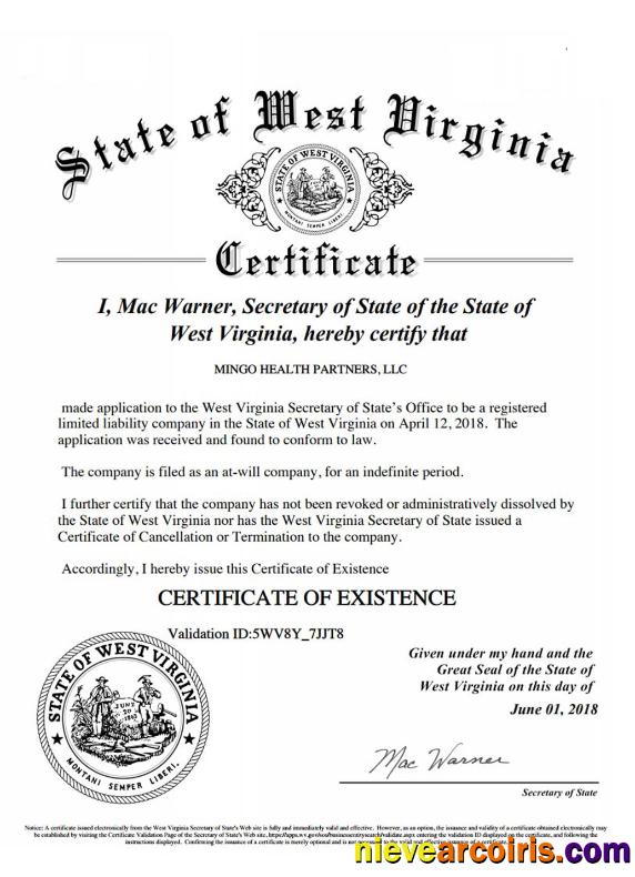 USA West Virginia certificate of good standing